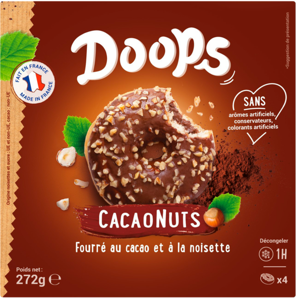 DOOPS DONUTS CACAONUTS X4 SURGELÉS
 code EAN 3770022135062 