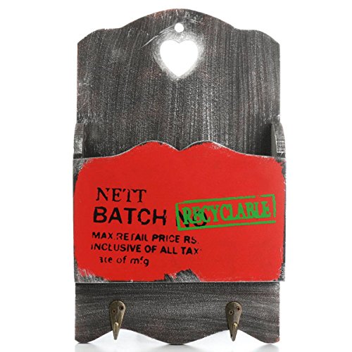 Bois rétro porte-courrier mural avec porte-clés...