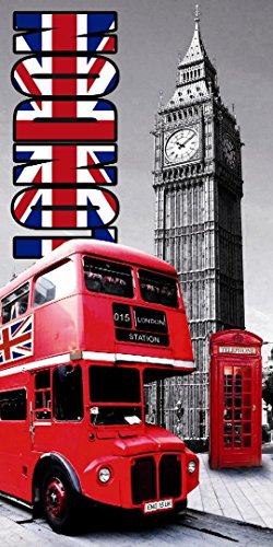 Générique DRAP DE PLAGE LONDRES BUS ANGLAIS SERVIETTE EPONGE VELOURS IMPRIMEE 75x150cm code EAN 3863349014063 