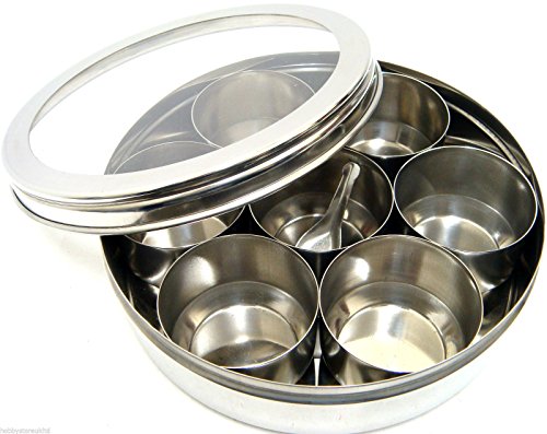 Tri-Star Boîte à épices indiennes Masala Dabba Boîte à épices herbes en acier inoxydable Voir à travers Dabo 3882304656179 (3882304656179)