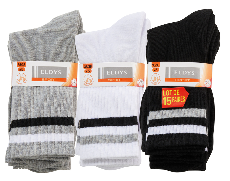 LOT DE 15 PAIRES DE CHAUSSETTES SPORT HOMME/FEM...