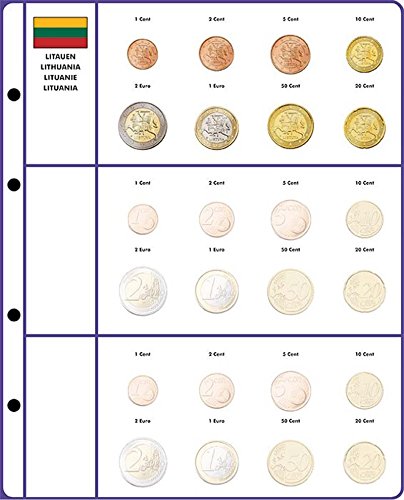 Lindner Feuille pré-imprimée EURO COLLECTION: Serie euro Lituanie [Lindner 8450-42], Feuille pré-imprimée (allemand) avec feuille numismatique code EAN 4000004034694 
