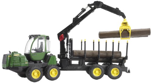 Bruder - 2133 - vehicule miniature - porteur forestier - john deere 1210e avec chargeur - remorque forestiere et rondins de bois inclus code EAN 4001702021337 