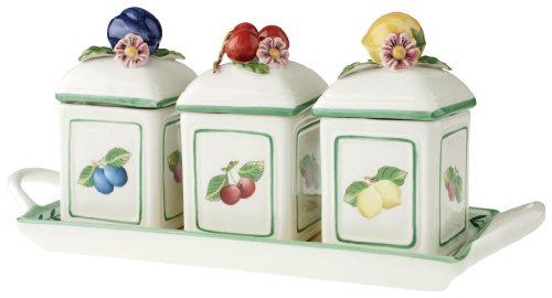 Charm - French Garden - Jam Pots (x3) with tray