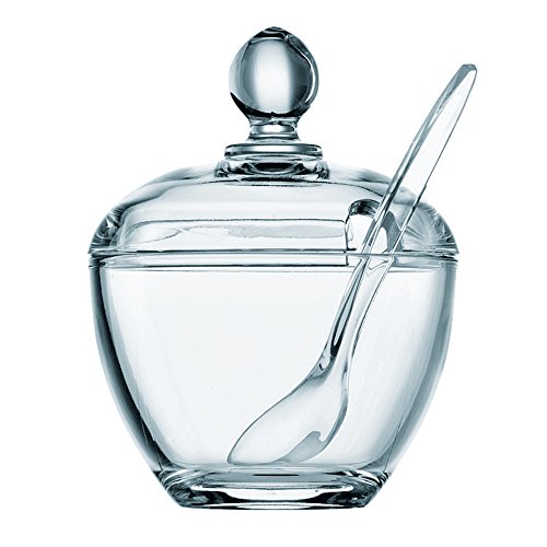 Pot confiture avec cuillère, verre en cristal, ...