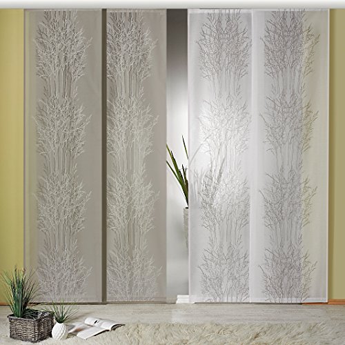 fashion and joy Rideau panneau aspect batiste de coton Branches dans naturel O. Pierre semi transparent 245 x 60 cm - Vitrage Dévoré Modern Chic... BlancDéballez, accrochez, c'est prêt. Panneau japonais typ326, Polyester, stone, HxB 245x60 cm code EAN 4005385766059 