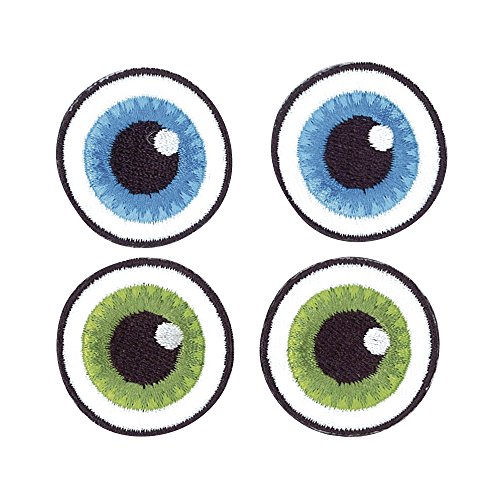 Écusson brodé thermocollant - Yeux - Bleu et ve...