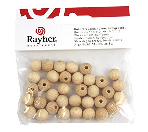 Boule en bois - Ø 10 mm - Demi percé - 35 pièce...