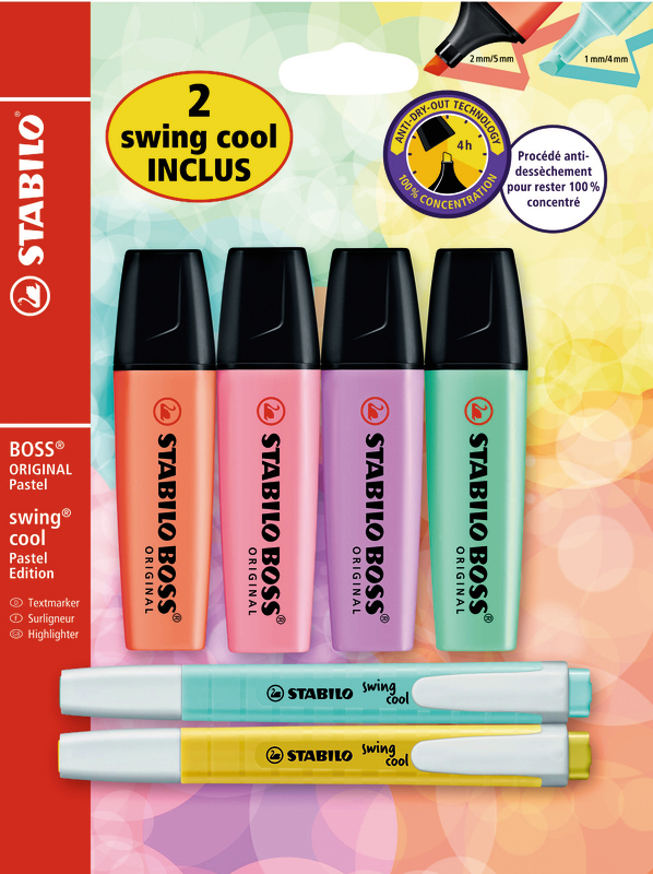 4 SURLIGNEURS STABILO BOSS ORIGINAL + 2 SWING C...