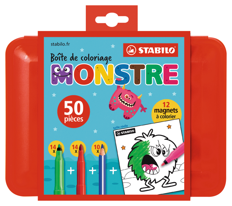 BOITE DE COLORIAGE MONSTRE 50 PIECES STABILO