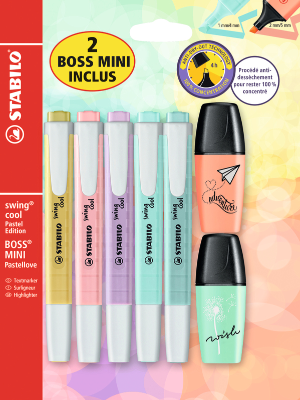 STABILO 5 SURLIGNEURS SWING COOL PASTEL + 2 MINI BOSS STABILO code EAN 4006381521383 