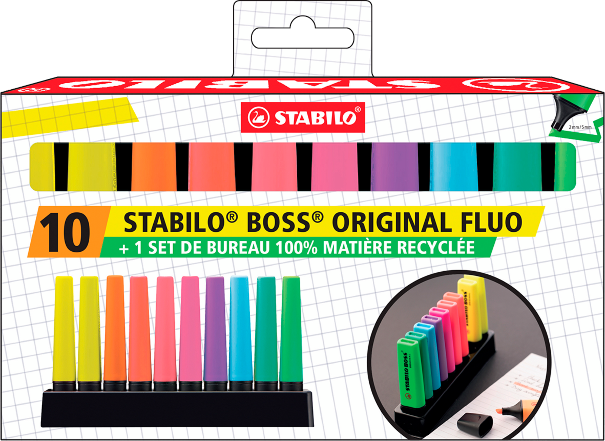 10 SURLIGNEURS STABILO BOSS + SET DE BUREAU