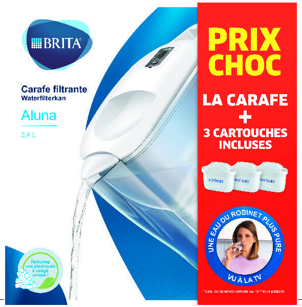 CARAFE ALUNA BLANCHE + 3 CARTOUCHES MAXTRA+ INC...