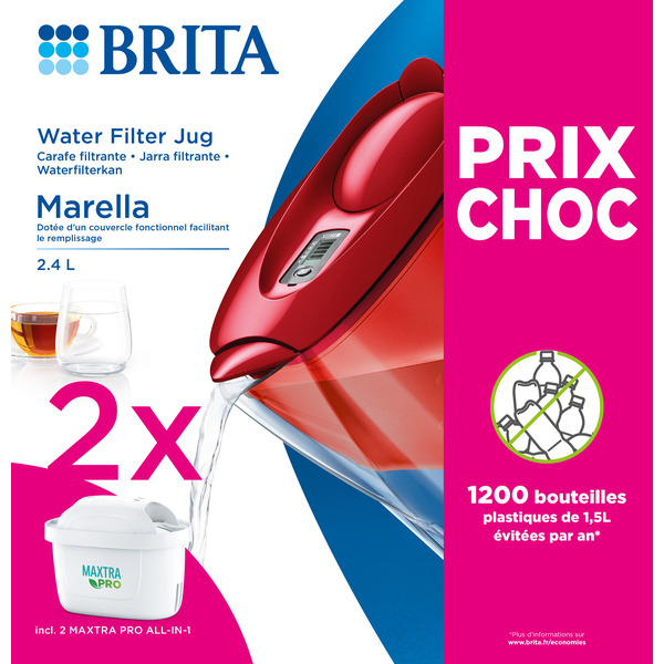 Carafe filtrante MARELLA rouge 2 mois MAXTRA PR...