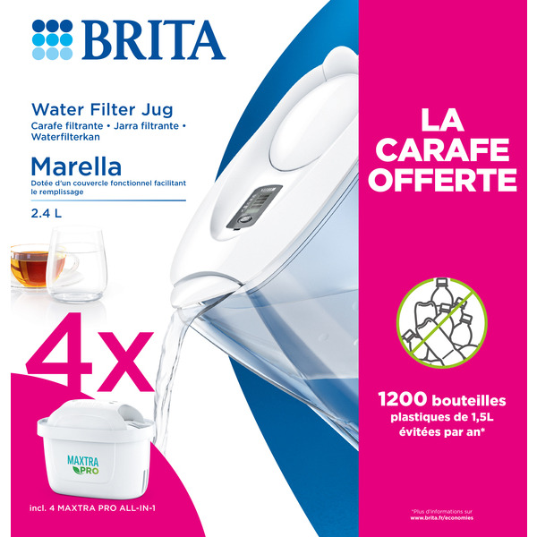 Carafe filtrante Marella + 4 filtres à eau MAXT...
