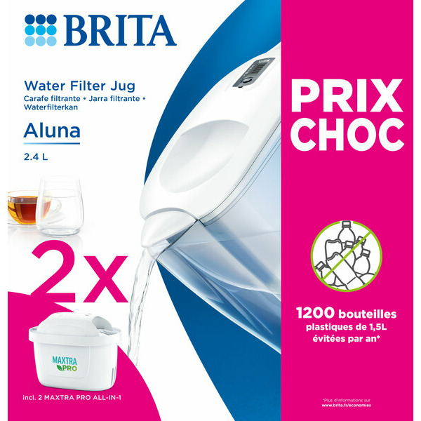 Carafe filtrante Aluna + 2 filtres à eau MAXTRA...