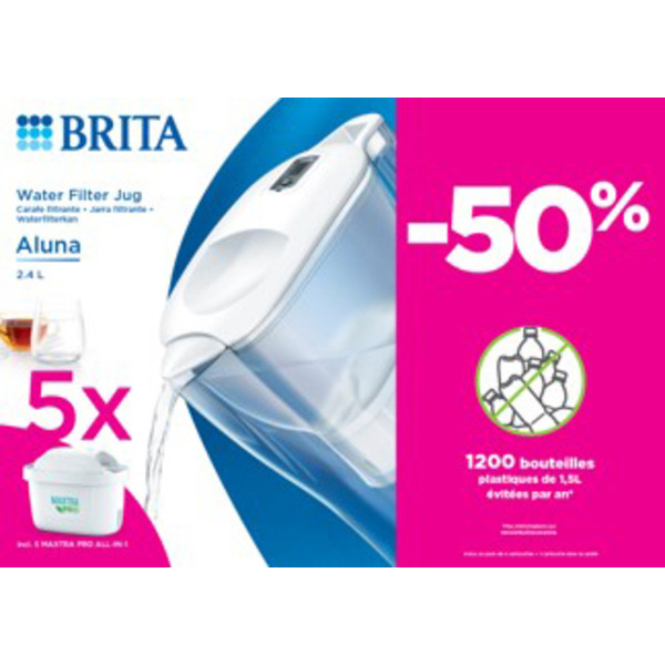 Carafe filtrante Aluna + 5 filtres à eau Maxtra...