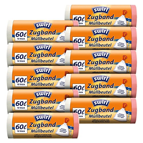 Lot de 10 Swirl® Cordon Sacs poubelle 60 l