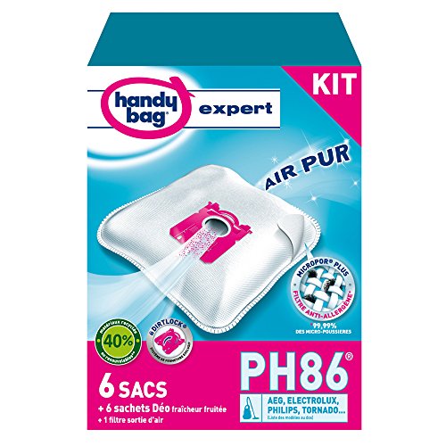 Melitta Handy bag expert - kit 6 sacs aspirateurs ph86 + 6 sachets deo deo perles fraîcheur fruitée /1 filtre sortie d'air/aeg/philips jewel /tri active/ cityline/electrolux ergospace/tornado airmax code EAN 4006508216758 