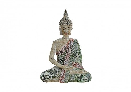 Unbekannt Statue de Bouddha assis en bois aspect antique Polyrésine Effet blanchi à la chaux Avec habit rouge et vert Hauteur 14 cm Bouddha thaï code EAN 4007698131081 