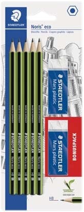 5 CRAYONS HB + 2 GOMMES