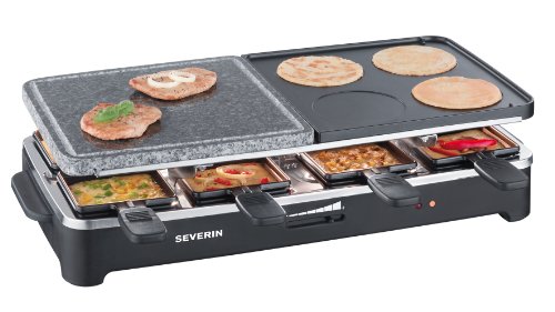 Severin - 2341 - raclette multifonctions - gril - 4 mini crêpes - pierre de cuisson - 1500 w - 8 poêlons - noir code EAN 4008146234101 
