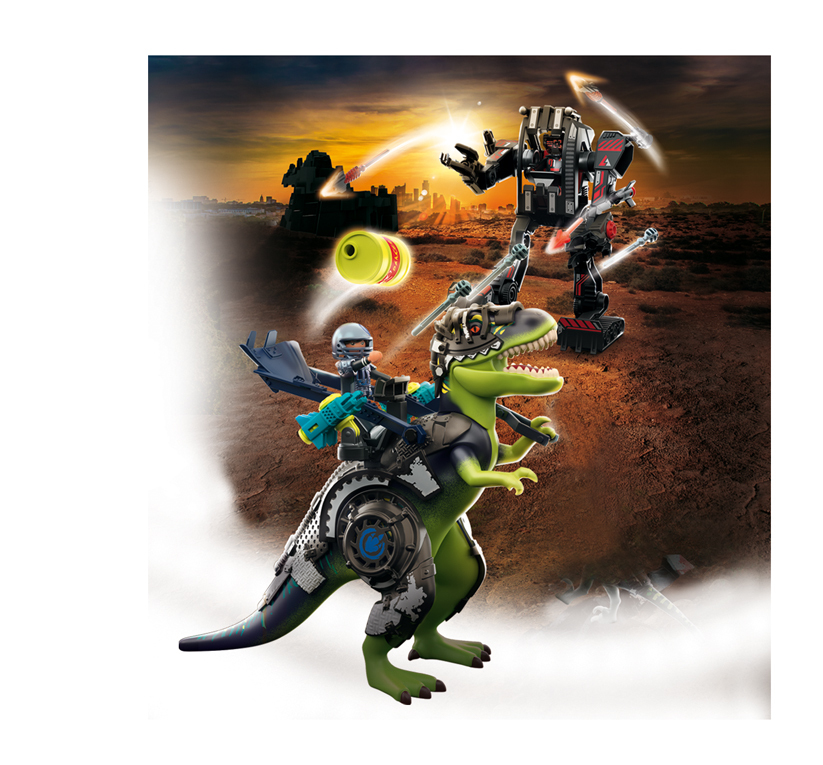 TYRANNOSAURE ET ROBOT GÉANT “PLAYMOBIL”