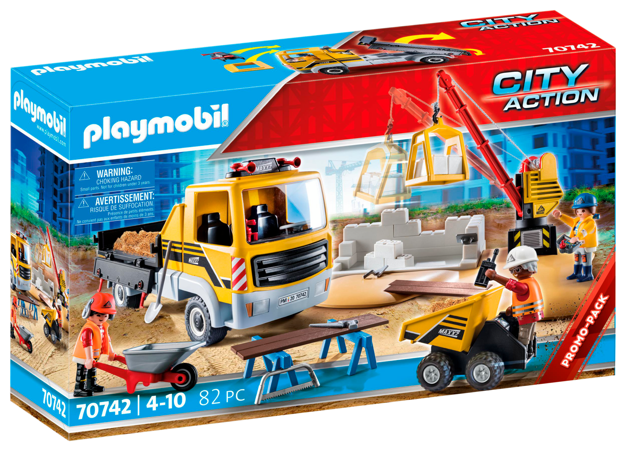 SITE DE TRAVAUX AVEC CAMION ET OUVRIERS