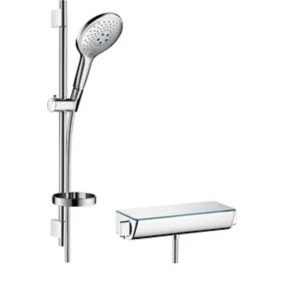 Kit de douche thermostatique avec douchette 3 jets + flexible + barre réglable, chrome, Hansgrohe Raindance Select S 150 4011097679303 