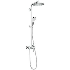  Colonne de douche mécanique avec pommeau rond + douchette 1 jet + flexible + barre réglable, chrome, Hansgrohe Crometta S 240 code EAN 4011097775920 