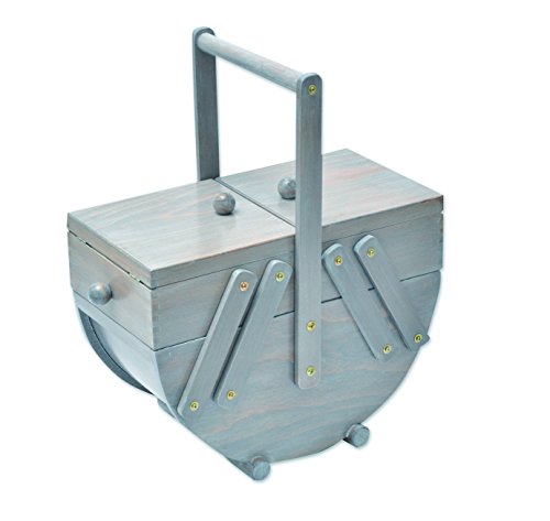 Aumuller Korbwaren Trousse à couture 2 niveaux en forme de gondole en bois-Coffret de style ancien, gris 4011599500396 Aumuller Korbwaren GmbH and Co. KG