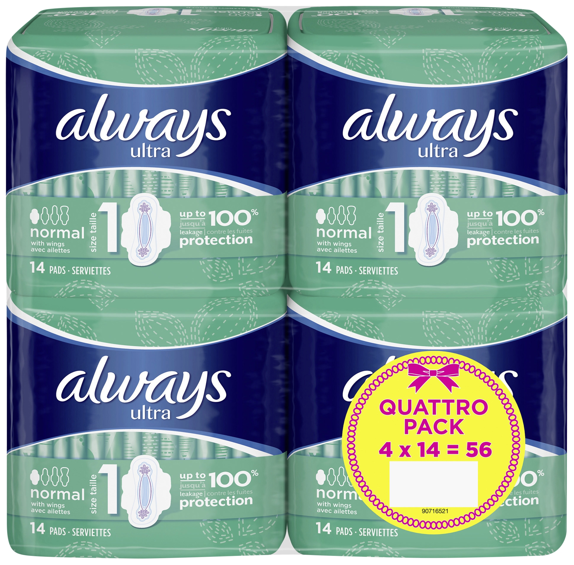 Serviettes hygiéniques quattro pack Always