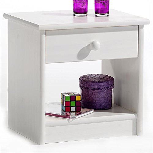 Table de chevet en pin MORITZ lasuré blanc