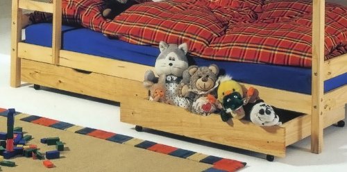 Set de 2 tiroirs de rangement sous-lit FELIX-2, en pin vernis naturel 4016787170665 IDIMEX