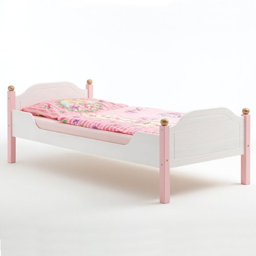 Lit enfant en pin lasuré rose/blanc