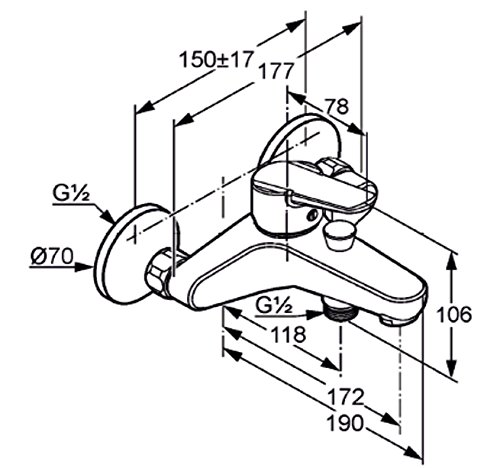Kludi D vise 71400000, levier plein, mitigeur monocommande pour montage mural, 1 pièce, chrome, klu3 76820590 4017080070430 (4017080070430)