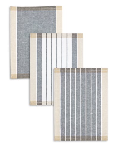 Triolino® Lot de 3, torchon métis Jacquard, lin&coton, TRIOLINO®, rayures assorties, gris-noir-beige, 50x70cm code EAN 4017847221372 