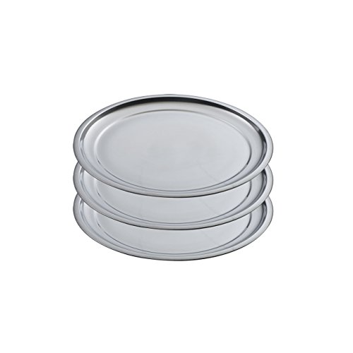 X1223 lot de 3 plateaux ronds en acier inoxydab...