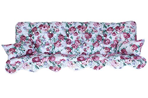 ADLATUS Coussin d'Assise pour Balancelle 180x50 En coton et polyester, Inclus 2 coussins lateraux oreillers, Modèle B130 roses rouge bordeaux 4019397001305 (4019397001305)