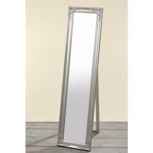 Grand Miroir sur Pied en Bois Argenté avec Moul...