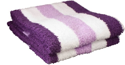 Lot de 2 serviettes de toilette à rayures viole...