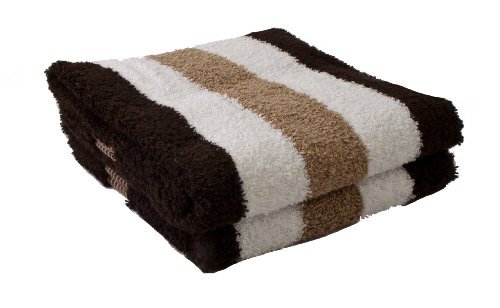 Lot de 2 serviettes de toilette à rayures marro...