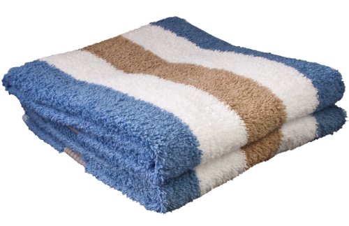 Lot de 2 serviettes de toilette à rayures marro...