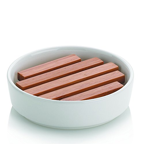 18585 porte-savon, céramique et bambou, 'natura'