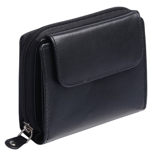 Colour Portefeuille avec fermeture éclair COLOUR, cuir véritable, noir 13x10cm code EAN 4025506502106 