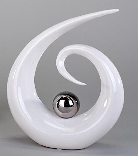 Modern sculpture in ceramic white / silver heig...