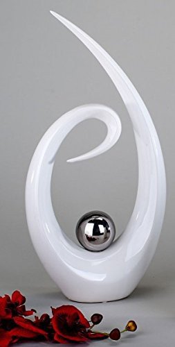 Sculpture décorative en céramique blanc/argenté...