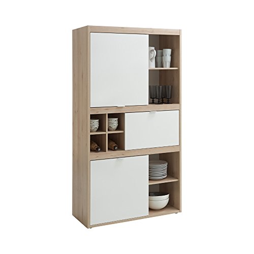 FMD 554-003_ed sydney 3 meuble haute avec deux portes et clapet + huit compartiments ouverts bois hêtre noble/blanc 42 x 99 x 190 cm code EAN 4029494074850 