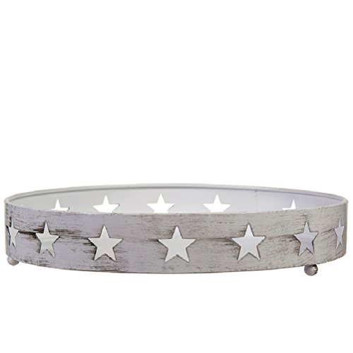 Plateau Rond en métal blanc patiné