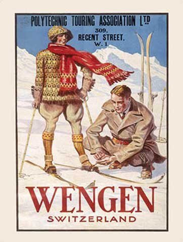 Ski-wengen vintage affiche métallique avec tail...